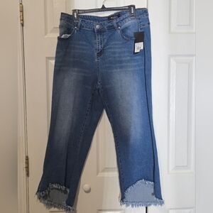 NEW Alivia Ford Cropped High Rise Flare Frayed Hem Jeans 16W